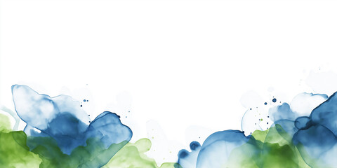 Poster - Abstract colorful alcohol ink background texture, blue and green watercolor flowing on white