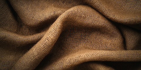 Poster - Brown crumpled burlap texture background with folds forming an abstract pattern