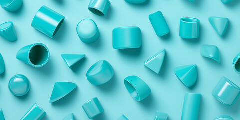 Leinwandbilder - Turquoise 3d geometric shapes lying on a light blue background