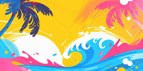 Poster - Abstract summer background with palm trees and ocean waves
