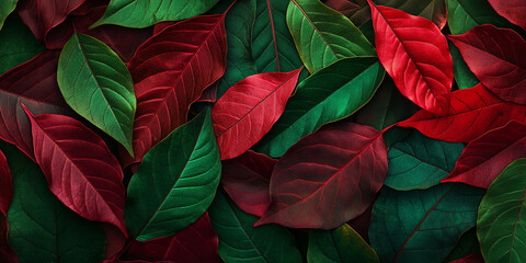 Aufkleber - Creative layout made of green and red leaves forming a natural background