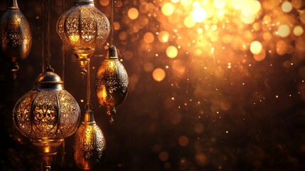 Golden Moroccan Lanterns with Festive Lights