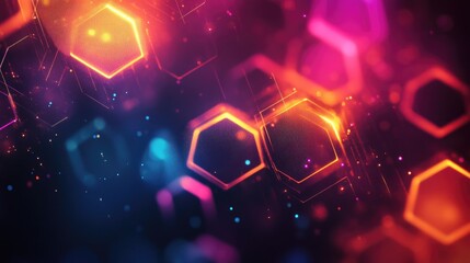 Vibrant Abstract Hexagonal Light Patterns with Neon and Bokeh Effects