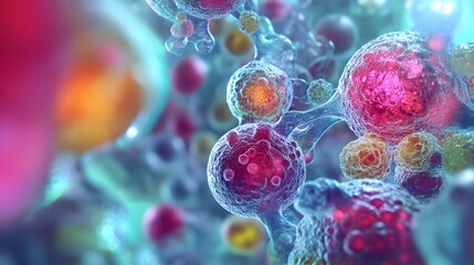 Poster - Vibrant Microscopic Cells and Microorganisms in Digital Abstract Art