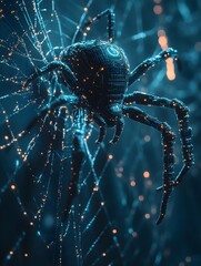Poster - Captivating Digital Spider Web in Neon Glow and Ethereal Atmosphere