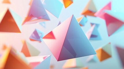 A 3D rendering of colorful pyramids floating in mid-air.