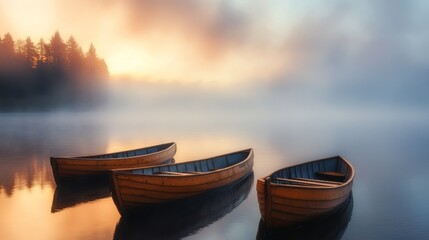 Wall Mural - Misty Morning on a Serene Lake