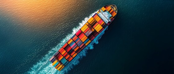 Wall Mural - Aerial view of large cargo container ship transporting international trade goods in the ocean port  Showcasing logistics and market entry tactics in logistics driven industries