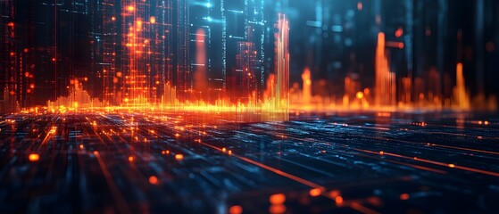 Poster - Futuristic cityscape depicting the impact of geopolitical tensions on commodity trading amidst a data driven interconnected financial landscape  This dynamic