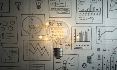 Poster - Light Bulb Illuminating Hand-Drawn Diagrams on a Whiteboard