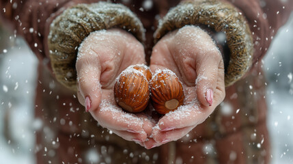 Chestnuts, person holding a handful of chestnuts