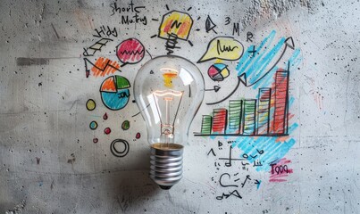Aufkleber - Light Bulb on Wall with Hand-Drawn Charts and Diagrams
