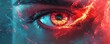 © Raweewit - Closeup of a fiery eye with blue and red hues, abstract and dramatic.