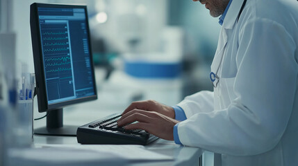Aufkleber - Medical doctor analyzing data on computer in laboratory
