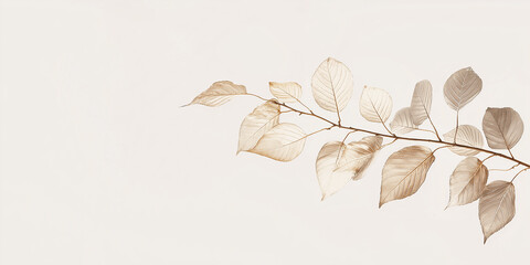 Aufkleber - Branch with dried leaves lying on white background
