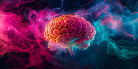 Aufkleber - Human brain floating in colorful smoke representing mental health