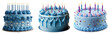 © Meli - Three blue birthday cakes with colorful candles isolated on transparent background
