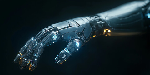 Aufkleber - Modern robot hand reaching out with fingers spread on dark background