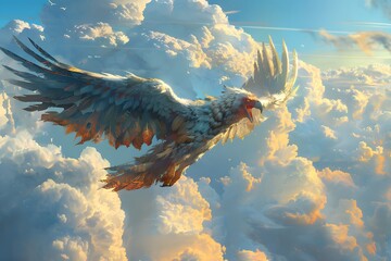 Poster - Eagle Soaring Through Clouds.