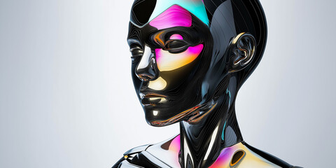 Fototapete - Metallic female android face showing artificial intelligence