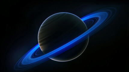 Aufkleber - Gas giant planet with glowing rings is orbiting in space