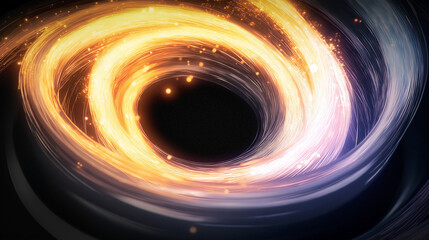 Fototapete - Golden trail of light forming a spiral on dark background
