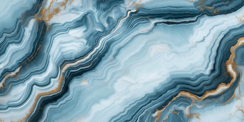 Poster - Blue and gold marble texture background creating wavy lines and golden veins