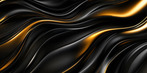 Wall Mural - Abstract black and gold waves background flowing in 3d