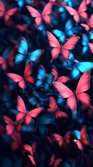 Canvas Print - Cute 3D Butterflies in Blue and Pink on a Dark Phone Wallpaper