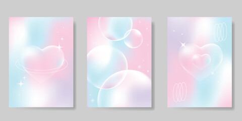 Wall Mural - Abstract pastel gradient background vector set. Minimalist style cover template with heart, bubble, sparkle. Modern wallpaper design perfect for poster, flyer, social media, card, prints.