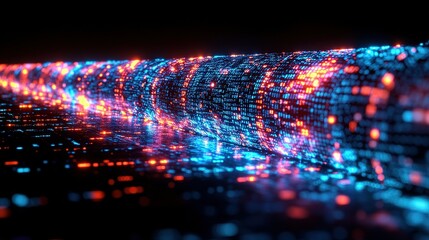 Poster - Abstract Digital Data Stream with Red and Blue Glowing Lights