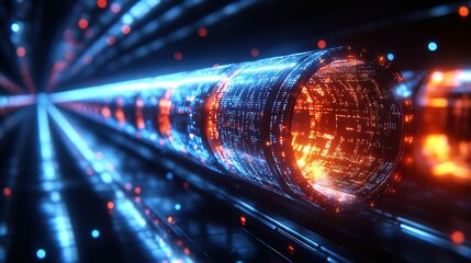 Poster - Glowing Tunnel of Data Transmission with Red and Blue Lights