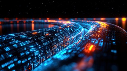 Poster - Glowing Digital Data Flowing Through a Curved Tube