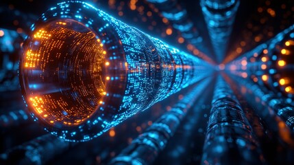 Poster - Abstract Blue and Orange Glowing Tunnel