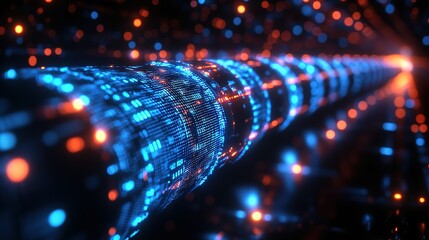 Poster - Blue and Orange Glowing Data Stream in Dark Space