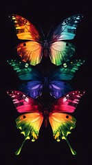 Canvas Print - Colorful Butterflies on a Black Background for Your Phone Wallpaper