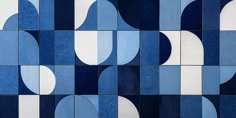 Leinwandbilder - Blue and white geometric pattern creating a modern design background
