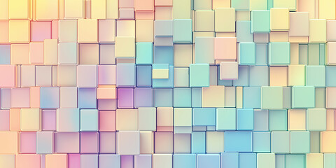 Poster - 3d illustration of a geometric pattern made of pastel colored cubes