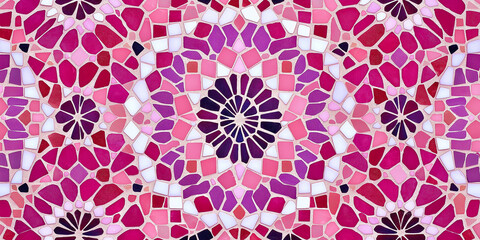 Poster - Pink and purple mosaic pattern creating circular shapes and floral motifs