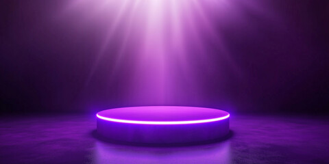 Poster - Purple illuminated stage shining under a spotlight on a dark background