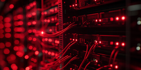 Aufkleber - Network server room blinking red lights with cables connected