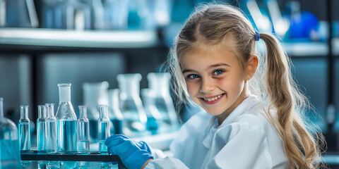 Aufkleber - Scientist girl smiling and working in a modern laboratory