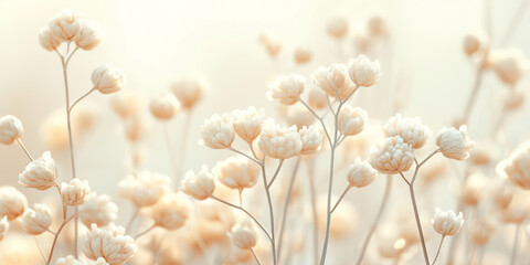 Aufkleber - Delicate white flowers blooming in a meadow under sunlight