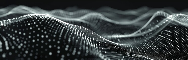 Poster - Abstract Wavy Pattern of White Dots on Black Background