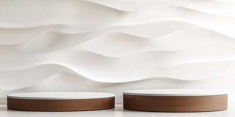 Poster - Two empty podiums with wooden pattern for product presentation