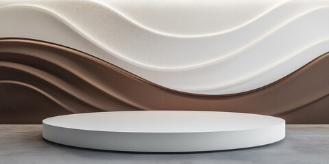 Poster - White round podium displaying on abstract wavy wall background