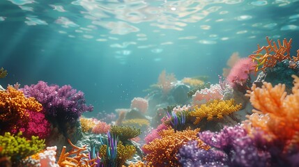 A colorful coral reef underwater.