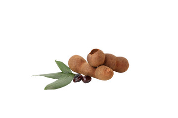 PNG,Ripe tamarind with leaves, isolated on white background