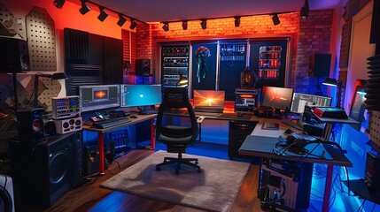 Poster - Modern Gaming Setup With Red And Blue Lighting