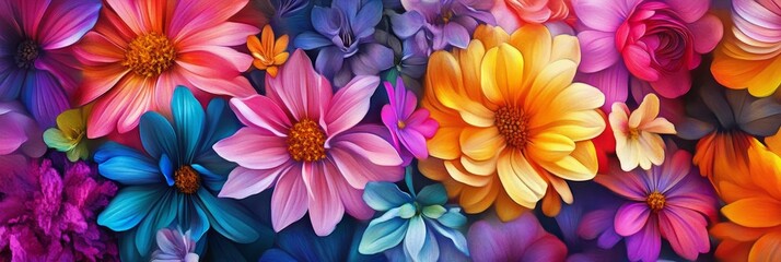 Wall Mural - A close-up of a colorful floral bouquet, showcasing a diverse array of blooms, representing joy, beauty, and the vibrancy of nature.